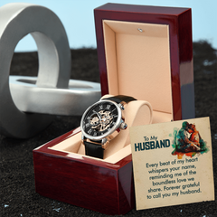 "Gift For my Husband. Every beat of my heart whispers your name." -Men's Mechanical Openwork Watch