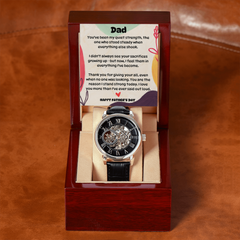 Personalized Father's Day Skeleton Mechanical Water Resistant Watch – “Quiet Strength” Message from Child