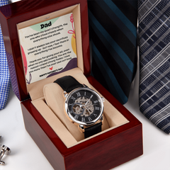 Personalized Father's Day Skeleton Mechanical Water Resistant Watch – “Quiet Strength” Message from Child
