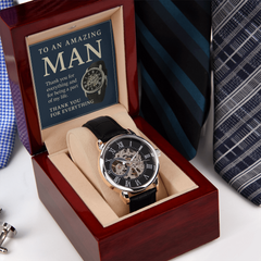 Men's Automatic Water Resistant Openwork Watch - Gift to Him