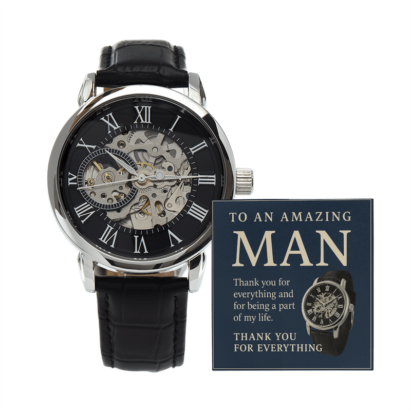 Men's Automatic Water Resistant Openwork Watch - Gift to Him