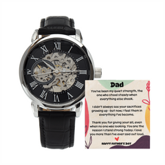 Personalized Father's Day Skeleton Mechanical Water Resistant Watch – “Quiet Strength” Message from Child