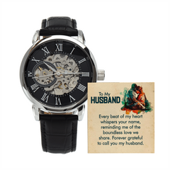 "Gift For my Husband. Every beat of my heart whispers your name." -Men's Mechanical Openwork Watch