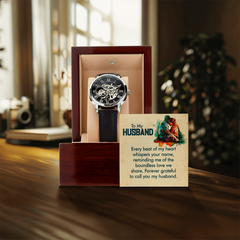 "Gift For my Husband. Every beat of my heart whispers your name." -Men's Mechanical Openwork Watch
