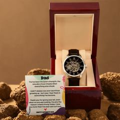 Personalized Father's Day Skeleton Mechanical Water Resistant Watch – “Quiet Strength” Message from Child