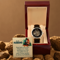 "Gift For my Husband. Every beat of my heart whispers your name." -Men's Mechanical Openwork Watch