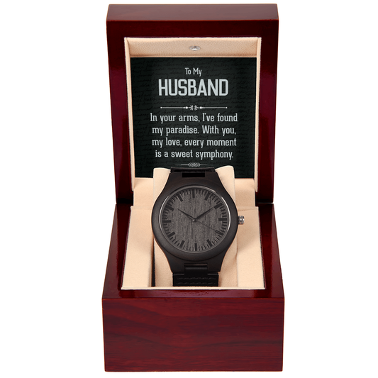 "Gift for my Husband. In your arms, I've found my paradise." - Wooden Wrist Watch for men - GLiMOT