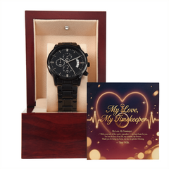 Husband Watch Gift – Black Chronograph Watch | Anniversary, Christmas Gift from Wife (My Love, My Timekeeper)