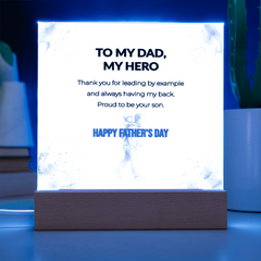"Proud To Be Your Son" LED Acrylic Night Light,  Square Desk Decor – Father's Day Gift From Son