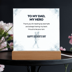 "Proud To Be Your Son" LED Acrylic Night Light,  Square Desk Decor – Father's Day Gift From Son
