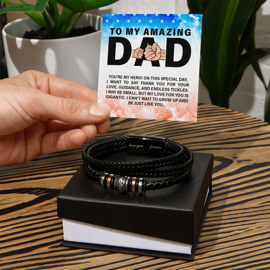 "Gift for Dad from Son. Thank You for your Love"  Men's "Love You Forever" Leather Bracelet - GLiMOT