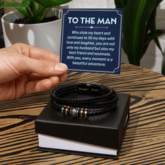 "To the man  Who stole my heart and continues to fill my days with love and laughter" - Men's "Love You Forever" Bracelet