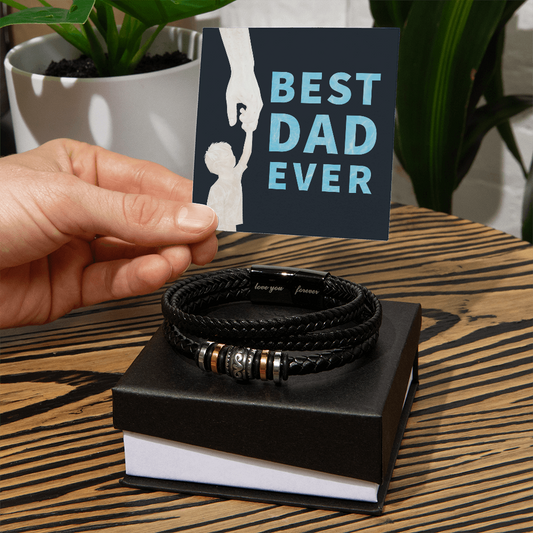 Gift for Dad from Son - "Best Dad Ever'  Men's "Love You Forever" Leather Bracelet - GLiMOT
