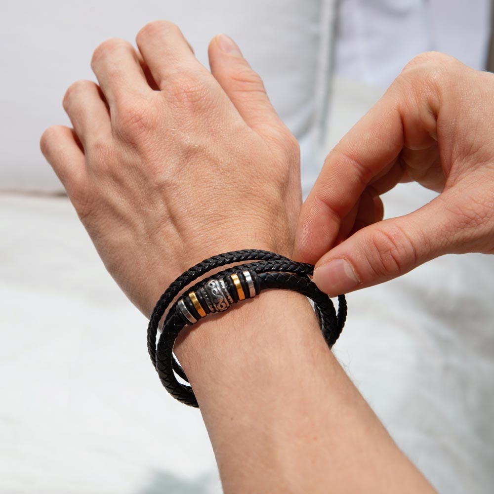 "Gift for Dad from Son. Thank You for your Love"  Men's "Love You Forever" Leather Bracelet - GLiMOT
