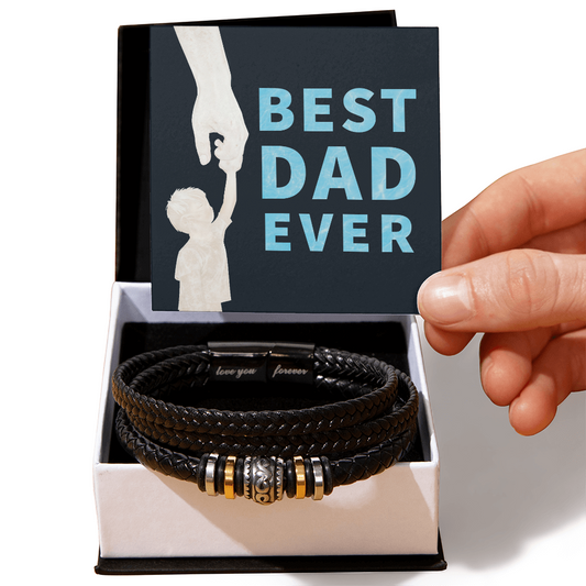Gift for Dad from Son - "Best Dad Ever'  Men's "Love You Forever" Leather Bracelet - GLiMOT