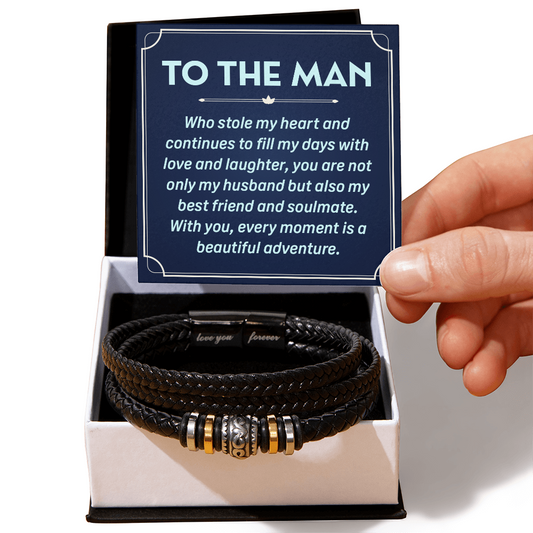"To the man  Who stole my heart and continues to fill my days with love and laughter" - Men's "Love You Forever" Bracelet - GLiMOT