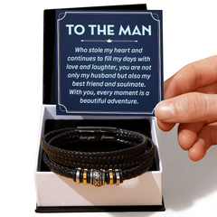 "To the man  Who stole my heart and continues to fill my days with love and laughter" - Men's "Love You Forever" Bracelet
