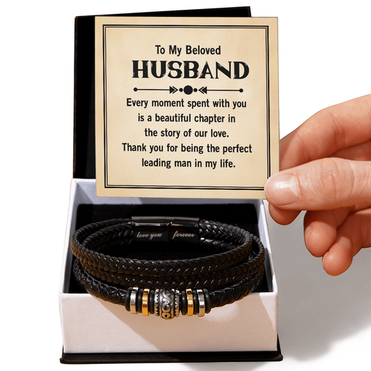 Men's "Love You Forever" Bracelet - To my Beloved Husband, Every moment spent with you is a beautiful chapter in the story of our love. - GLiMOT