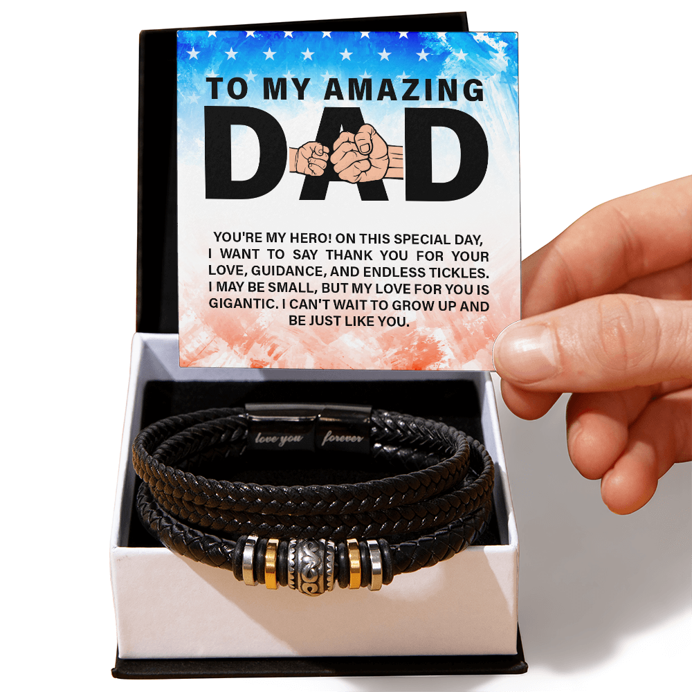 "Gift for Dad from Son. Thank You for your Love"  Men's "Love You Forever" Leather Bracelet - GLiMOT
