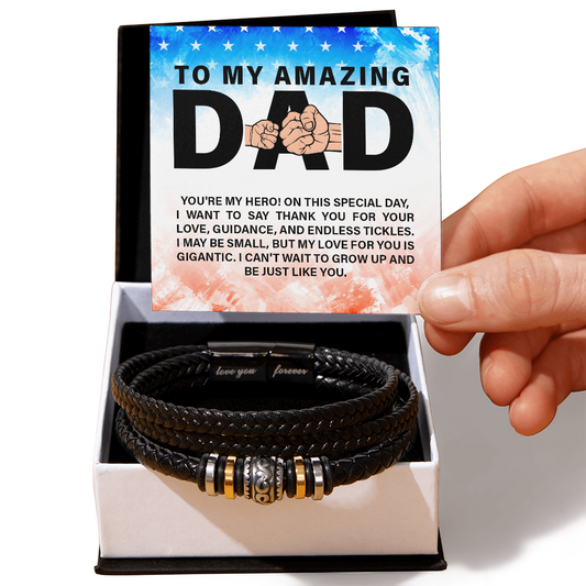 "Gift for Dad from Son. Thank You for your Love"  Men's "Love You Forever" Leather Bracelet - GLiMOT