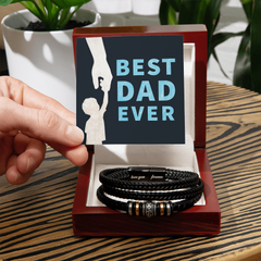 Gift for Dad from Son - "Best Dad Ever'  Men's "Love You Forever" Leather Bracelet
