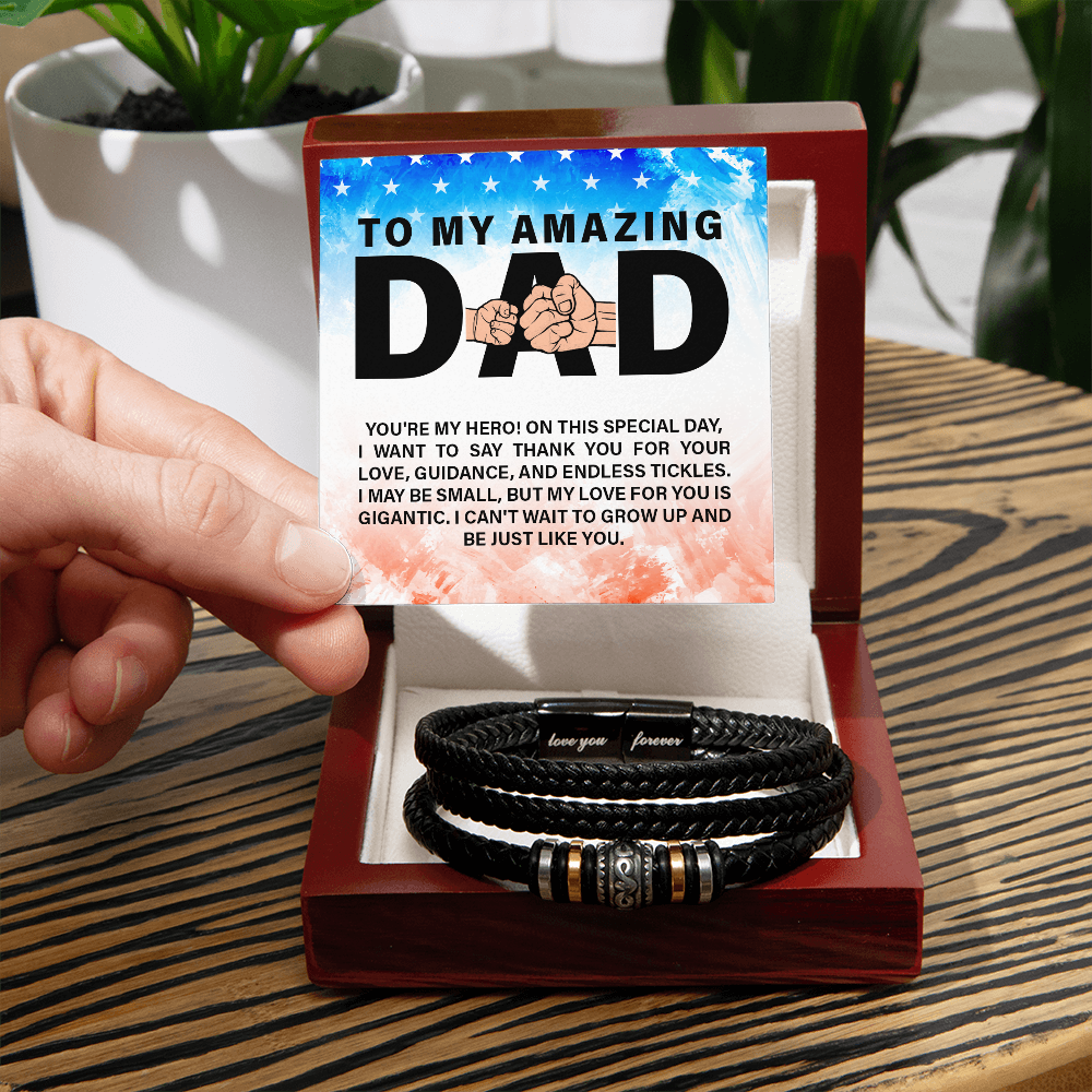 "Gift for Dad from Son. Thank You for your Love"  Men's "Love You Forever" Leather Bracelet - GLiMOT