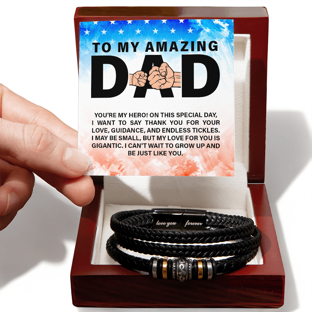 "Gift for Dad from Son. Thank You for your Love"  Men's "Love You Forever" Leather Bracelet - GLiMOT