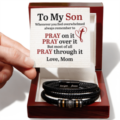 Mom to Son - "Whenever you feel overwhelmed always remember to PRAY on it"  Men's "Love You Forever" Bracelet