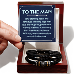 "To the man  Who stole my heart and continues to fill my days with love and laughter" - Men's "Love You Forever" Bracelet