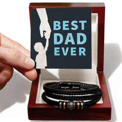 Gift for Dad from Son - "Best Dad Ever'  Men's "Love You Forever" Leather Bracelet