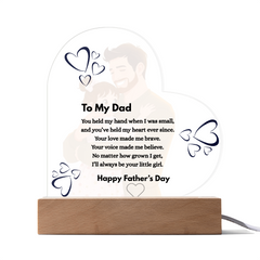 Personalized Father's Day Acrylic Plaque with LED Base – "To My Dad" Heart-Shaped Gift from Daughter