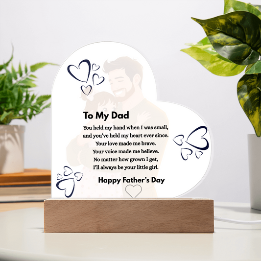 Personalized Father's Day Acrylic Plaque with LED Base – "To My Dad" Heart-Shaped Gift from Daughter - GLiMOT