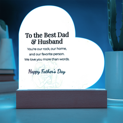 LED Heart Acrylic Plaque – To The Best Dad & Husband, Illuminated Display Decor, Meaningful Gift from Wife