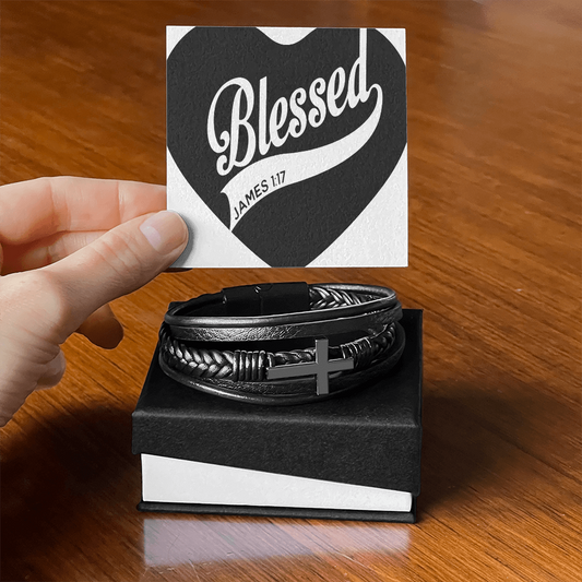 Blessed - Men's Cross Leather Bracelet - GLiMOT