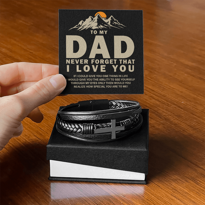 "Gift for Dad, Never forget that i Love you." -  Men's Cross Leather Bracelet - GLiMOT