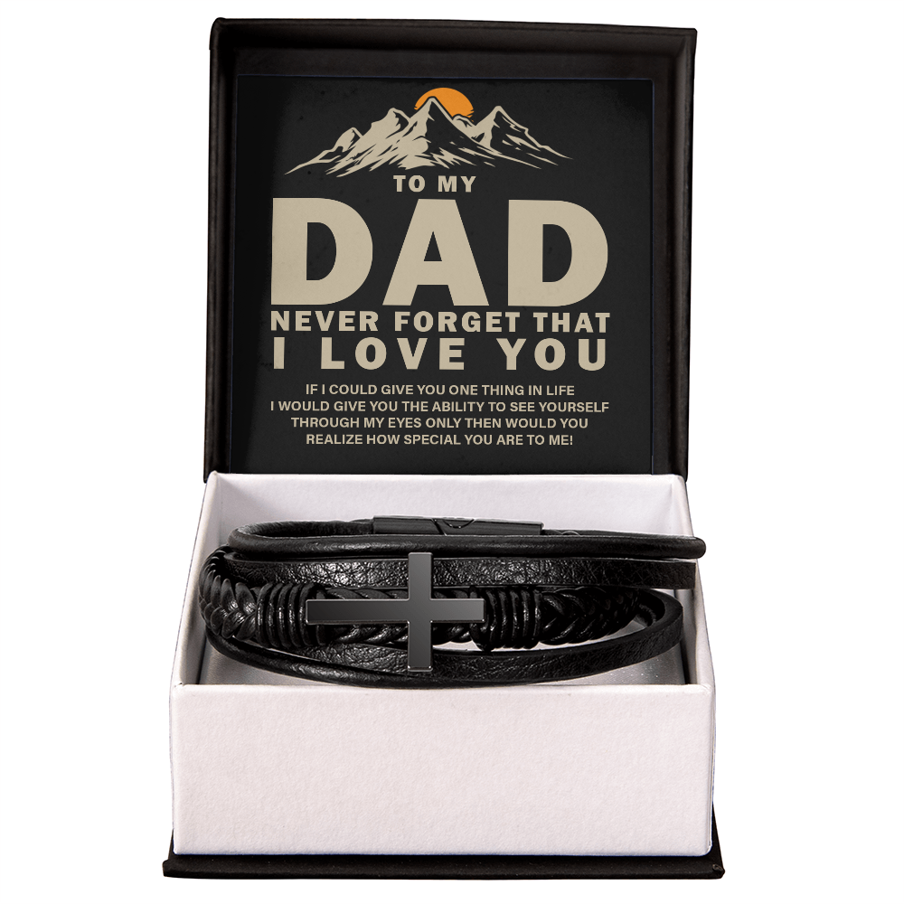 "Gift for Dad, Never forget that i Love you." -  Men's Cross Leather Bracelet - GLiMOT