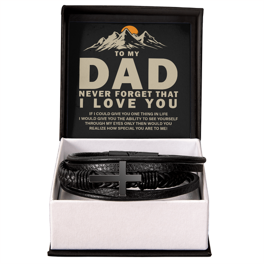 "Gift for Dad, Never forget that i Love you." -  Men's Cross Leather Bracelet - GLiMOT