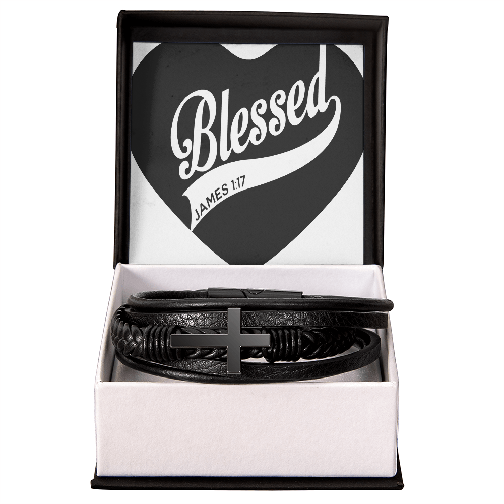 Blessed - Men's Cross Leather Bracelet - GLiMOT