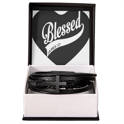 Blessed - Men's Cross Leather Bracelet - GLiMOT