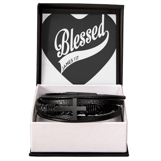 Blessed - Men's Cross Leather Bracelet - GLiMOT