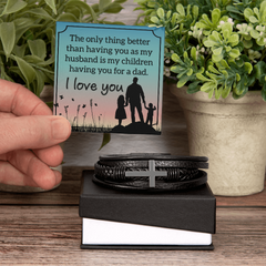 Men's Cross Leather Bracelet - The only thing better than having you as my husband is my children having you for a dad.