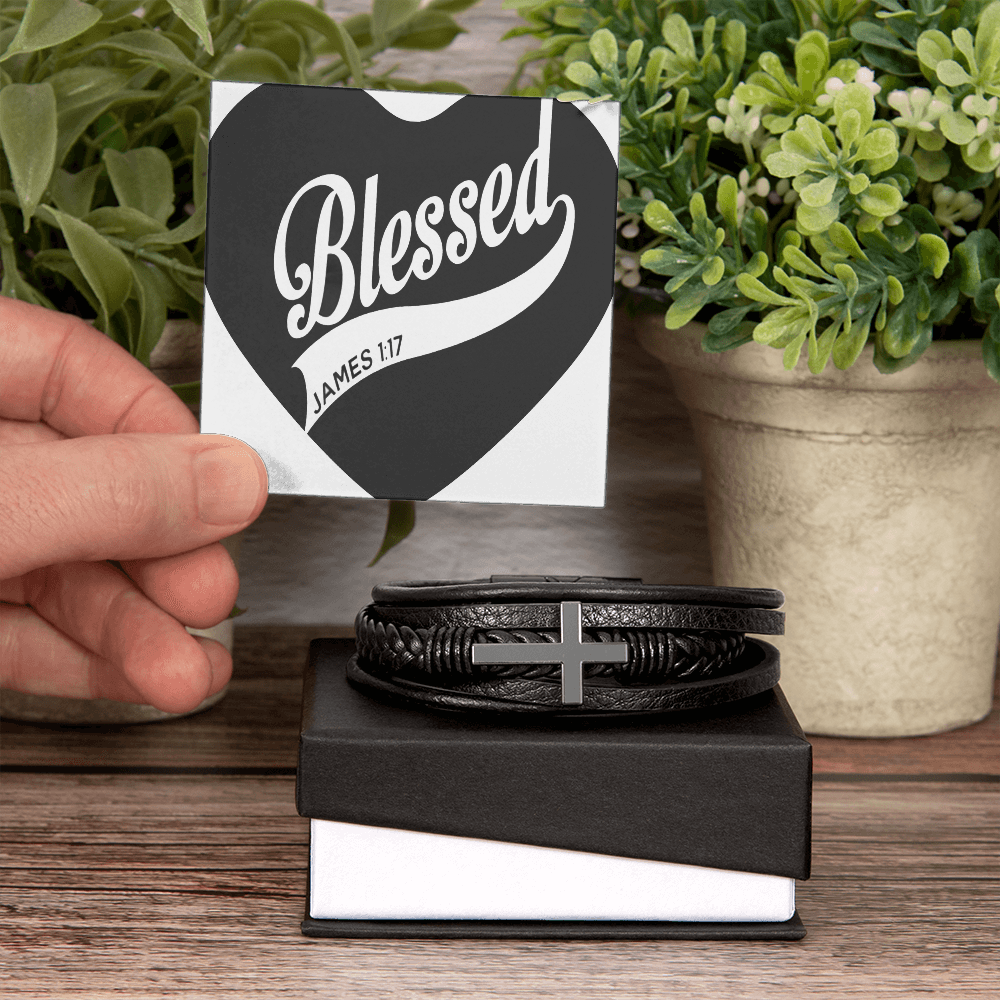 Blessed - Men's Cross Leather Bracelet - GLiMOT