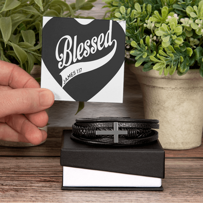 Blessed - Men's Cross Leather Bracelet - GLiMOT