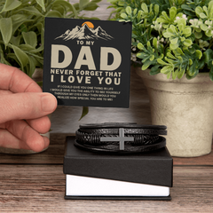 "Gift for Dad, Never forget that i Love you." -  Men's Cross Leather Bracelet