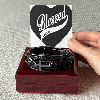 Blessed - Men's Cross Leather Bracelet - GLiMOT
