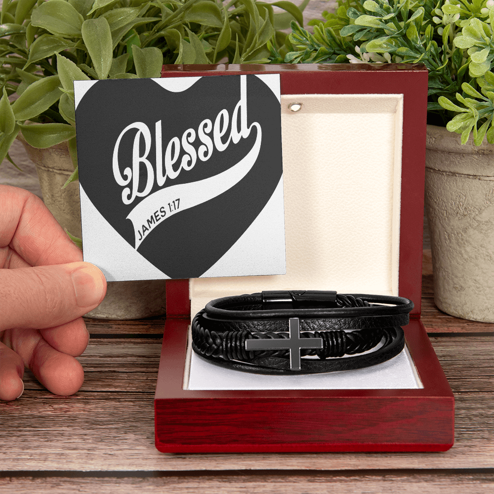 Blessed - Men's Cross Leather Bracelet - GLiMOT