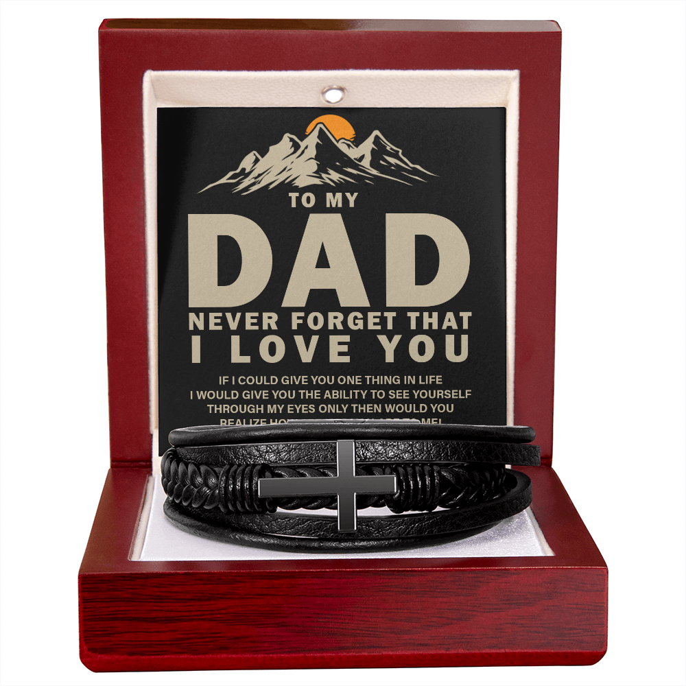 "Gift for Dad, Never forget that i Love you." -  Men's Cross Leather Bracelet - GLiMOT