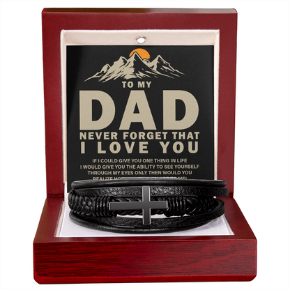 "Gift for Dad, Never forget that i Love you." -  Men's Cross Leather Bracelet - GLiMOT