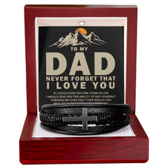 "Gift for Dad, Never forget that i Love you." -  Men's Cross Leather Bracelet