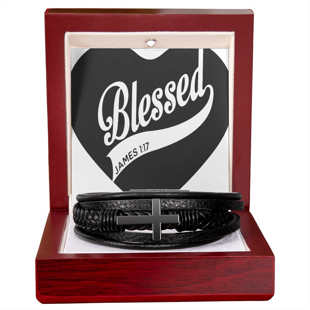 Blessed - Men's Cross Leather Bracelet - GLiMOT